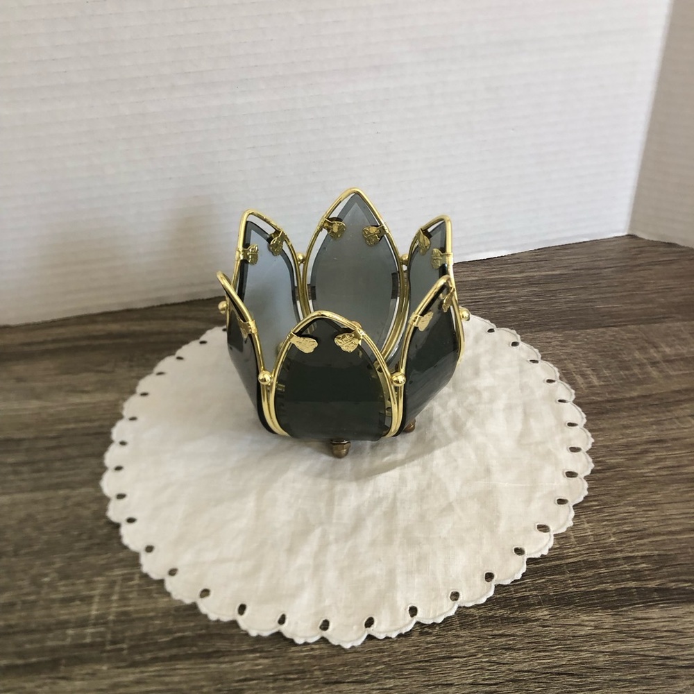 Vtg Partylite Lotus Shaped Glass Votive Candle Holder